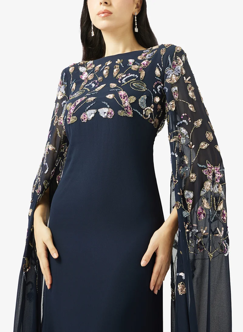 Frock And Frill  Embellished Cape Sleeve Maxi Dress for Women | Best Price UAE